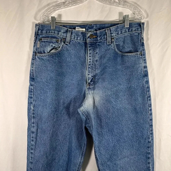 Carhartt Jeans Men's 36x34 Light Wash Blue Denim Pockets 100% Cotton - Picture 2 of 10